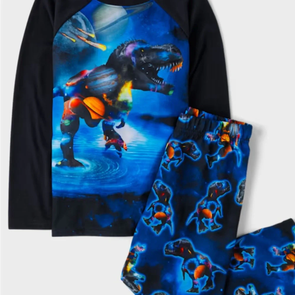 💛 NWT Boys Space Dino Pajama Set - Black and Blue